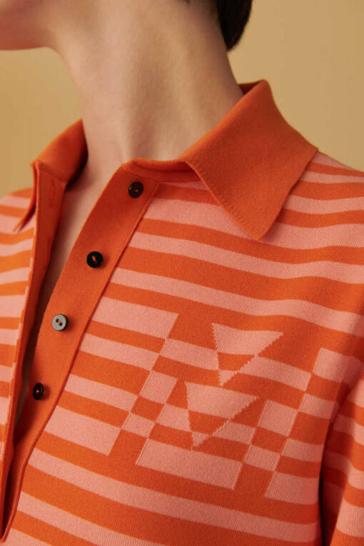 Orange Striped Polo Sweater - 4