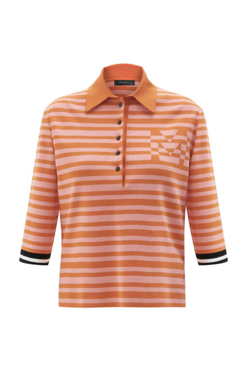 Orange Striped Polo Sweater - 5