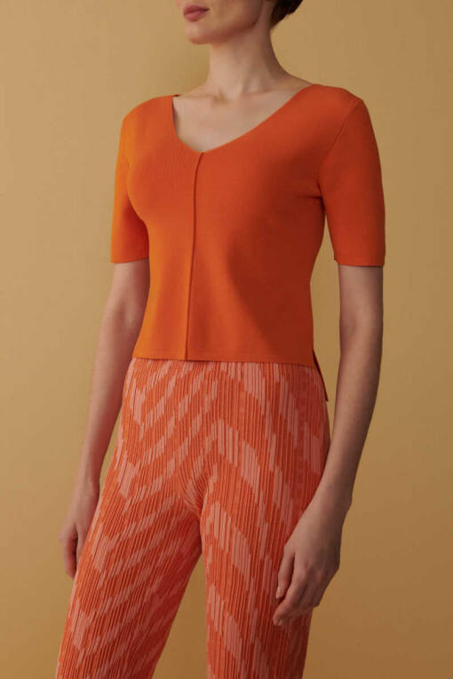 Orange V-neck Sweater - 2