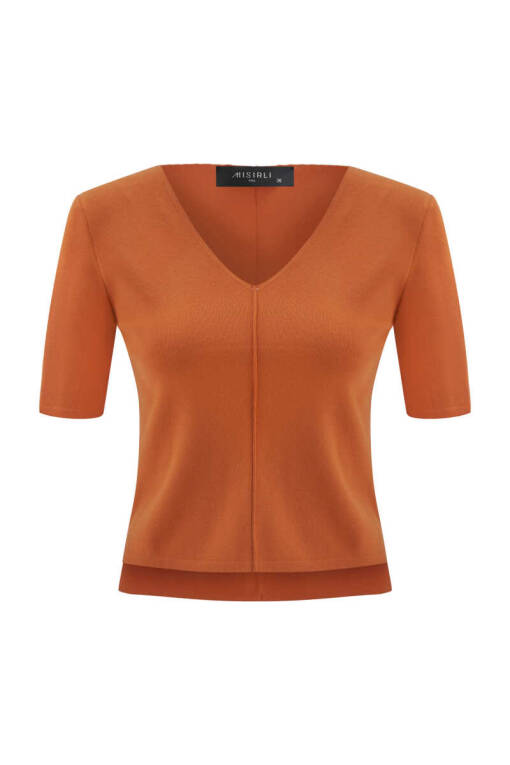 Orange V-neck Sweater - 5