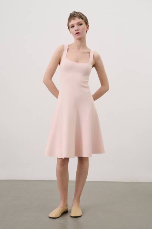 Pink Knitwear Dress with Thick Straps - 1