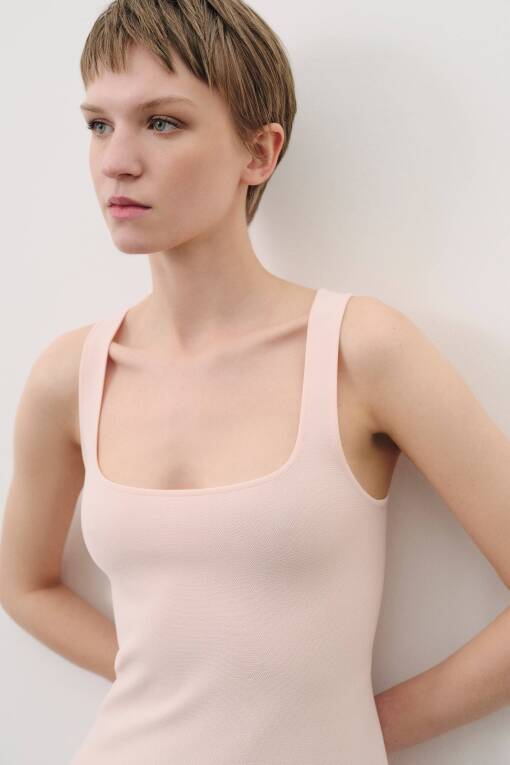 Pink Knitwear Dress with Thick Straps - 2