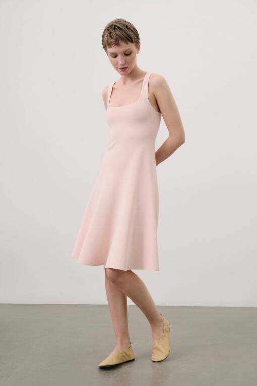 Pink Knitwear Dress with Thick Straps - 4