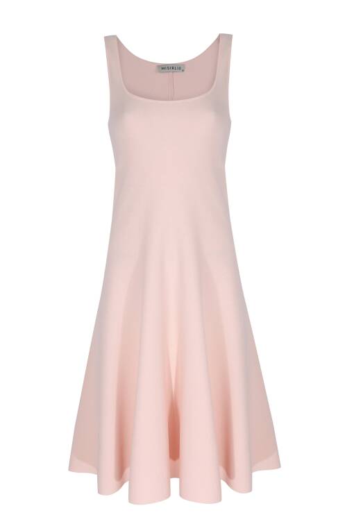 Pink Knitwear Dress with Thick Straps - 5