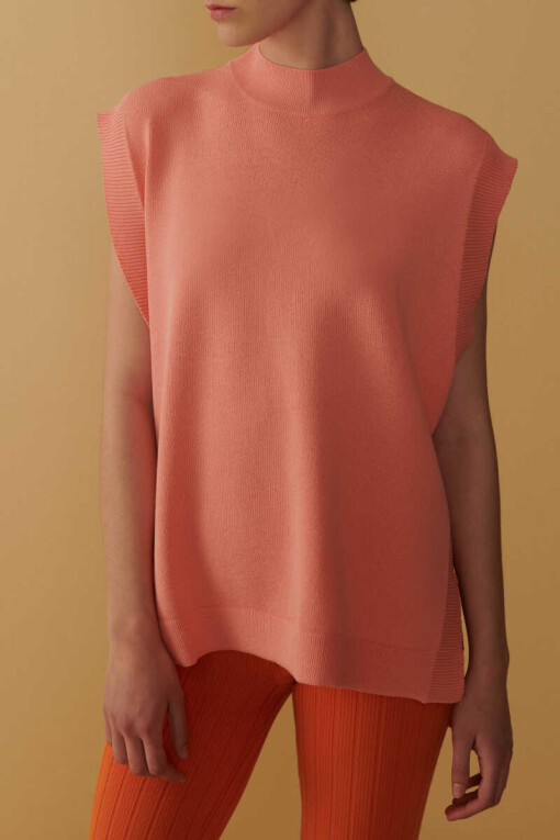 Pink Orange Double Color Sleeveless Sweater 