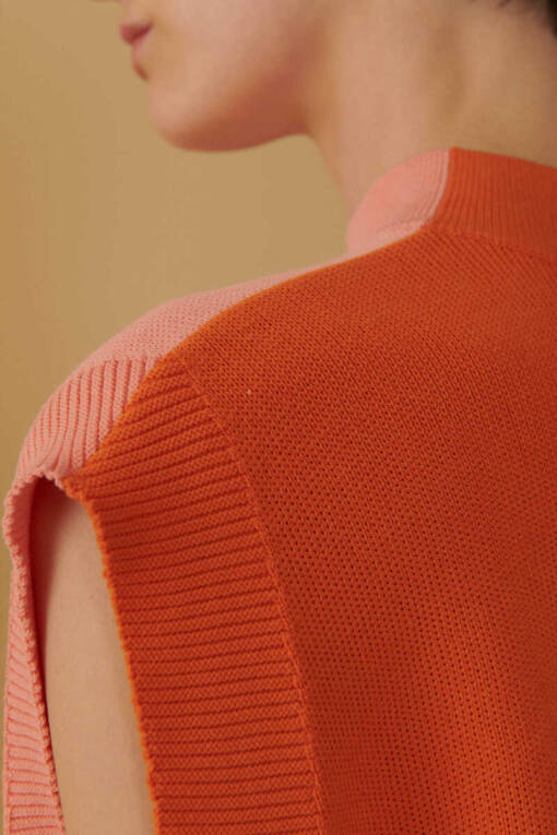 Pink Orange Double Color Sleeveless Sweater - 2