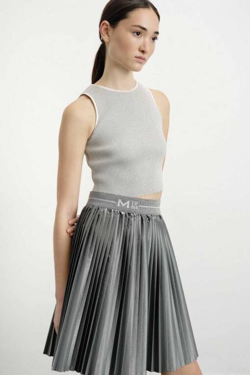 Pleated Metallic Anthracite Skirt - 1