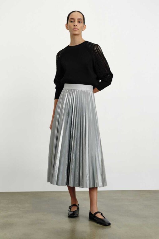 Pleated Metallic Gray Skirt - 1