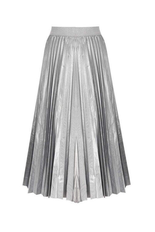 Pleated Metallic Gray Skirt - 4