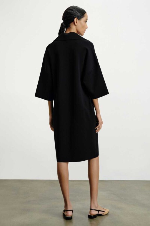Polo Collar Black Midi Dress - 4