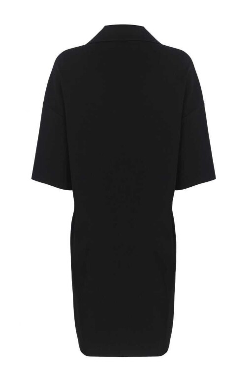 Polo Collar Black Midi Dress - 6