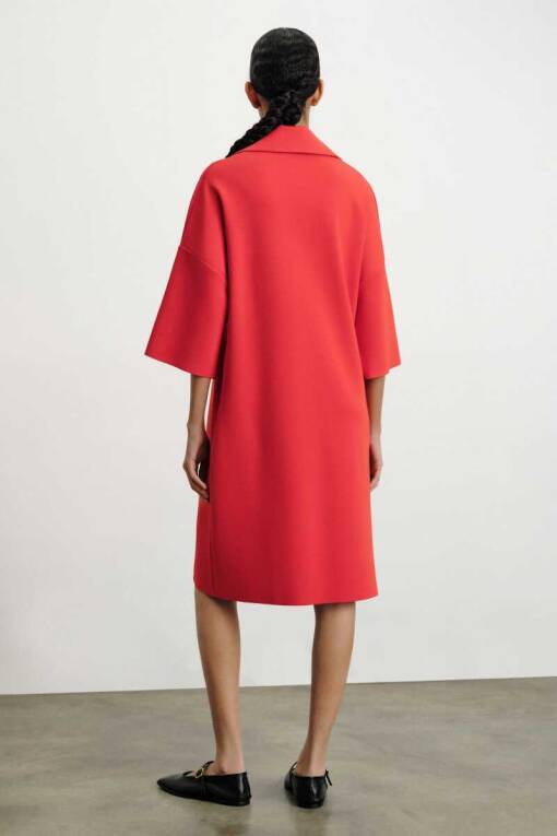 Polo Collar Red Midi Dress - 5