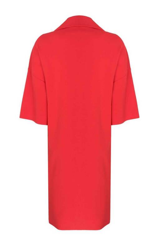Polo Collar Red Midi Dress - 7