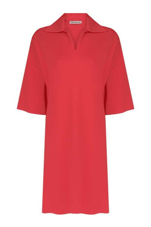 Polo Collar Red Midi Dress - 6