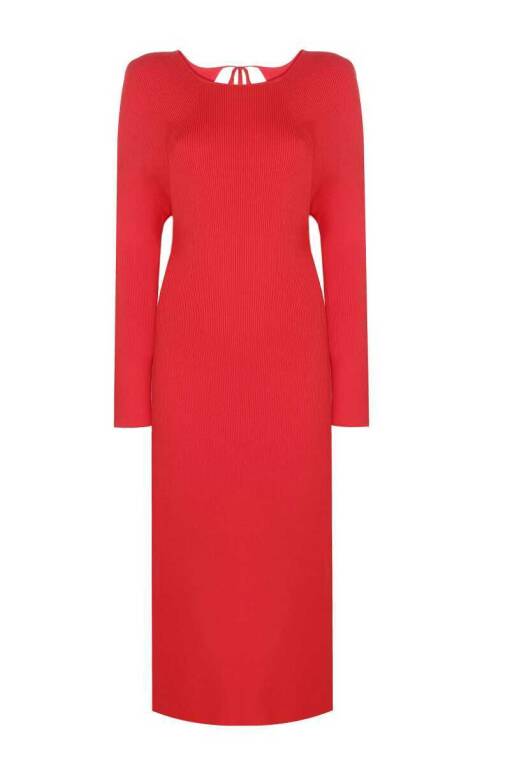 Red Knitwear Dress with Back Decollete - 5