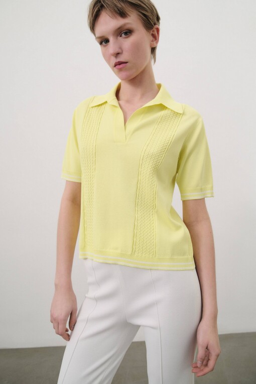 Shirt Collar Lemon Knit Sweater - 1