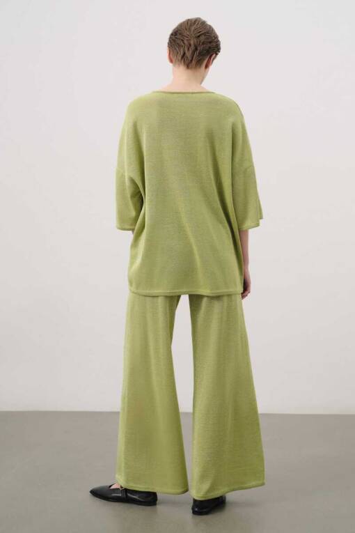 Short Sleeve Silvery Green Knit Sweater - 3