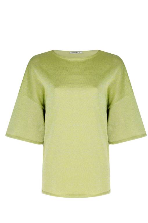 Short Sleeve Silvery Green Knit Sweater - 4