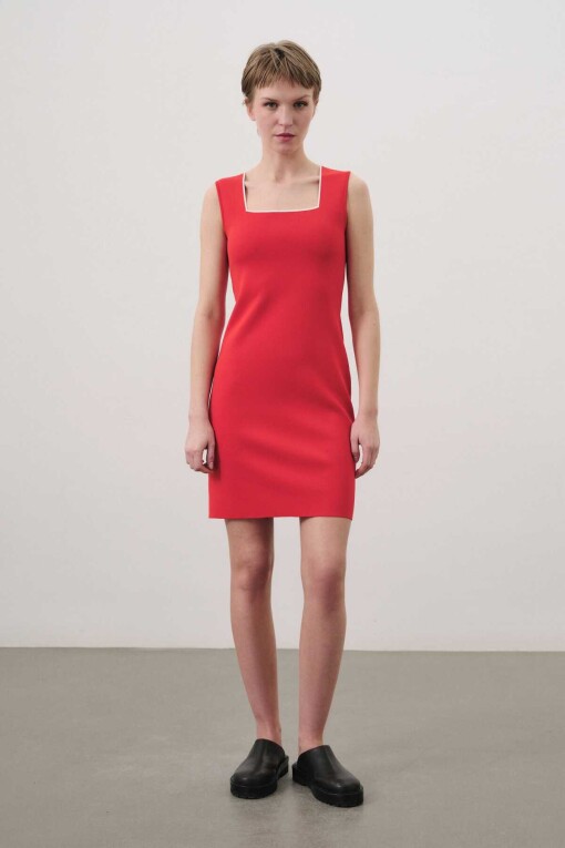Square Neck Red Dress - 1