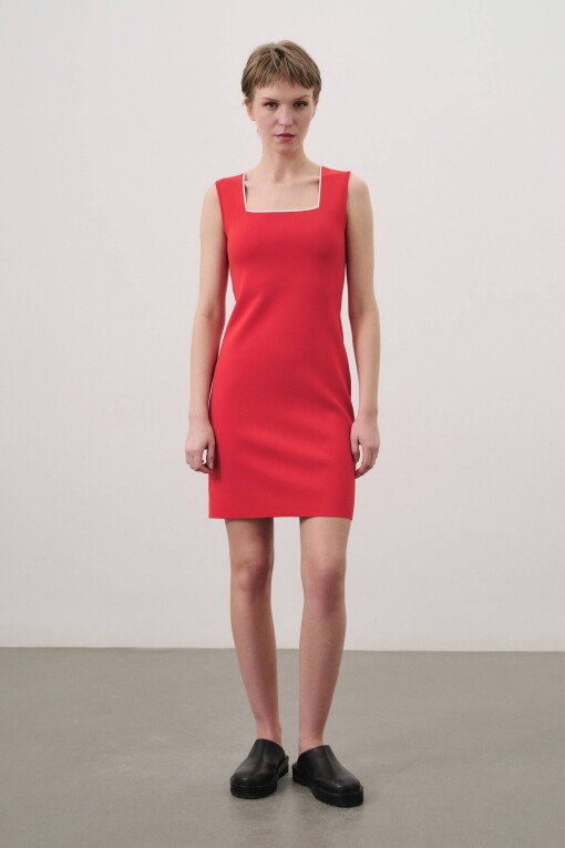 Square Neck Red Dress 