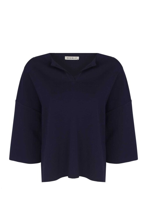 Half Sleeve Black Knitwear Sweater - 4