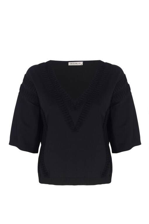 V-Neck Black Knit Sweater - 4
