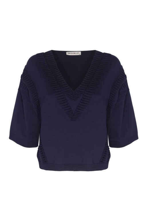 V-Neck Dark Blue Sweater - 4