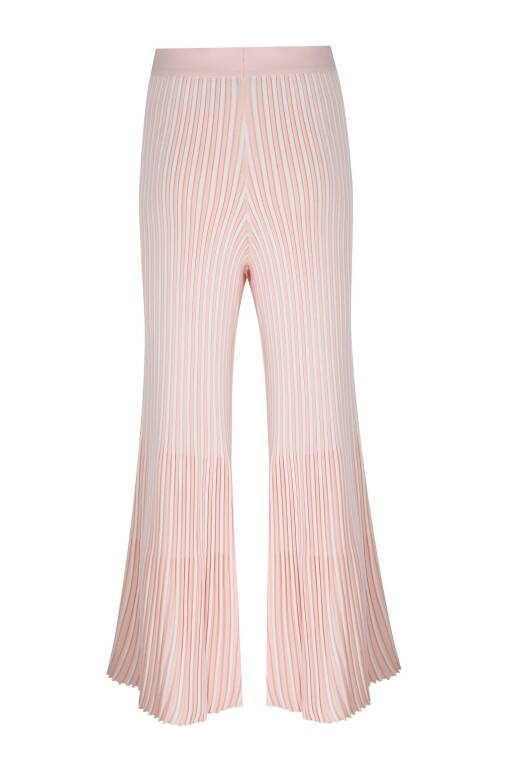 Wide Leg Ecru-Powder Pink Trousers - 4