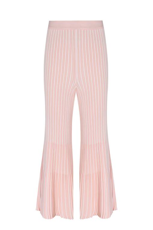 Wide Leg Ecru-Powder Pink Trousers - 5