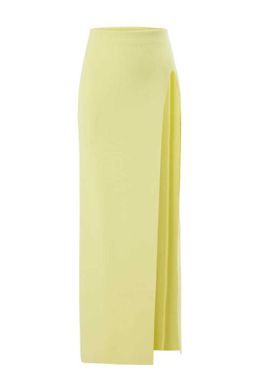 Yellow Sweater Skirt with Deep Slits - 5