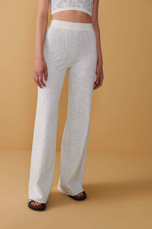 Zigzag Patterned Off White Knitwear Pants - 2