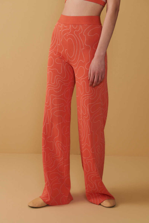 Zigzag Patterned Orange Knitwear Pants 