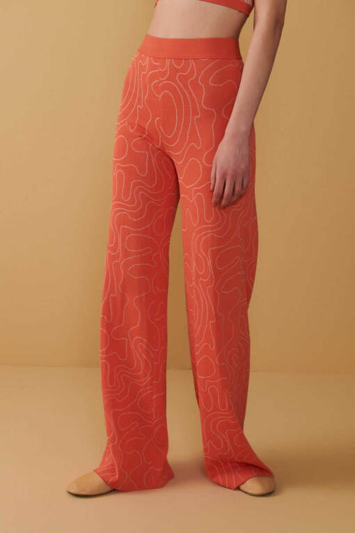 Zigzag Patterned Orange Knitwear Pants - 1
