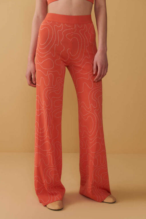 Zigzag Patterned Orange Knitwear Pants - 2