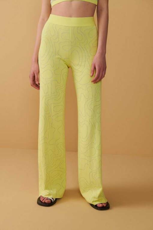 Zigzag Patterned Yellow Knitwear Pants - 1