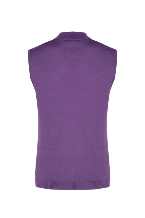 Purple Sleeveless Half Turtleneck Sweater - 6