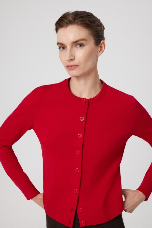 Red Button Detail Women's Cardigan 