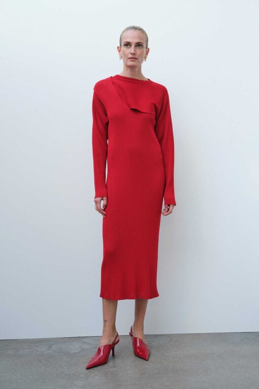Red Long Knitwear Dress - 1