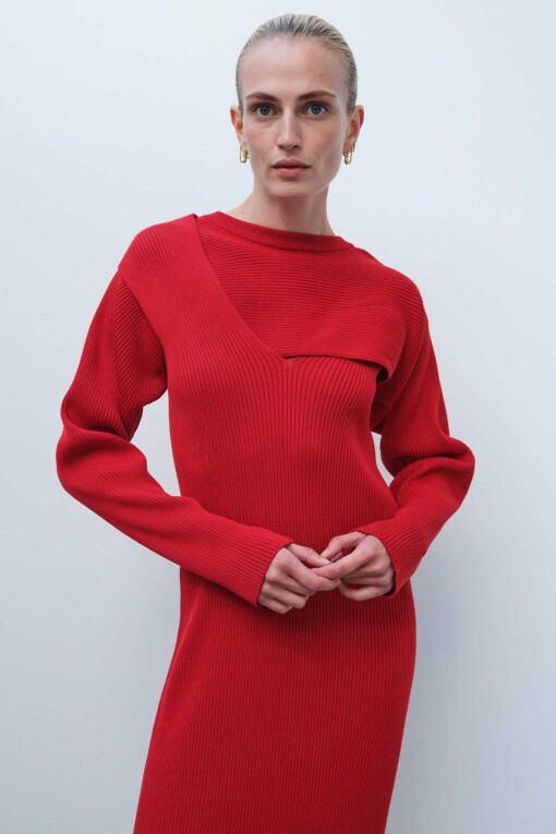 Red Long Knitwear Dress - 2