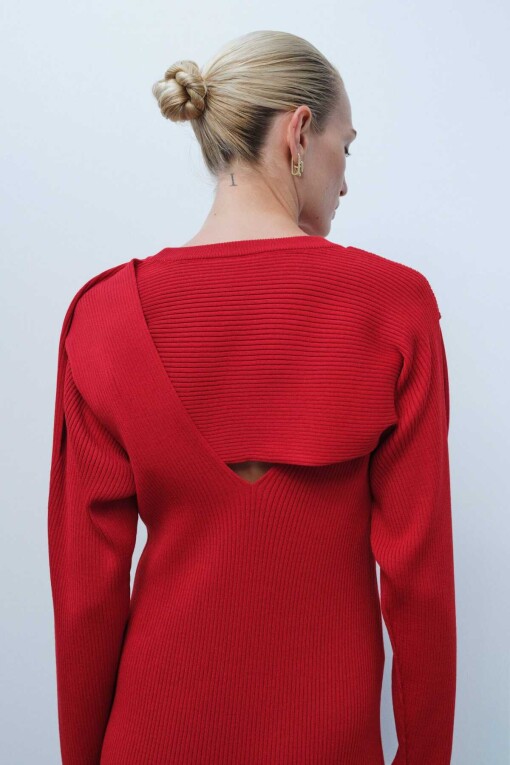Red Long Knitwear Dress - 3