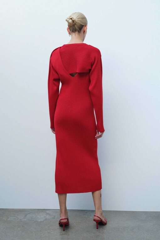 Red Long Knitwear Dress - 5
