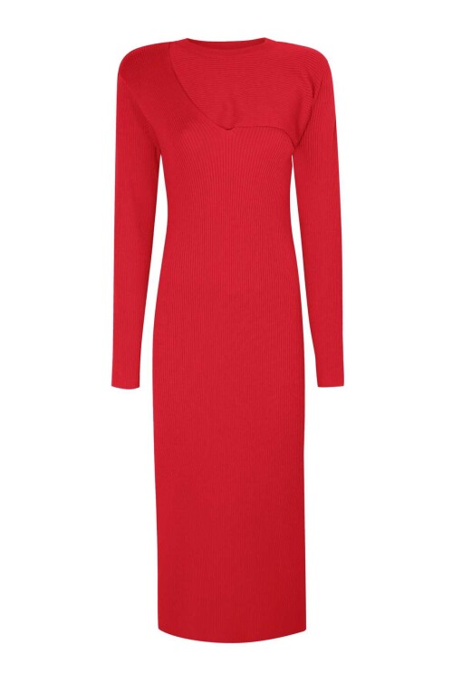 Red Long Knitwear Dress - 6