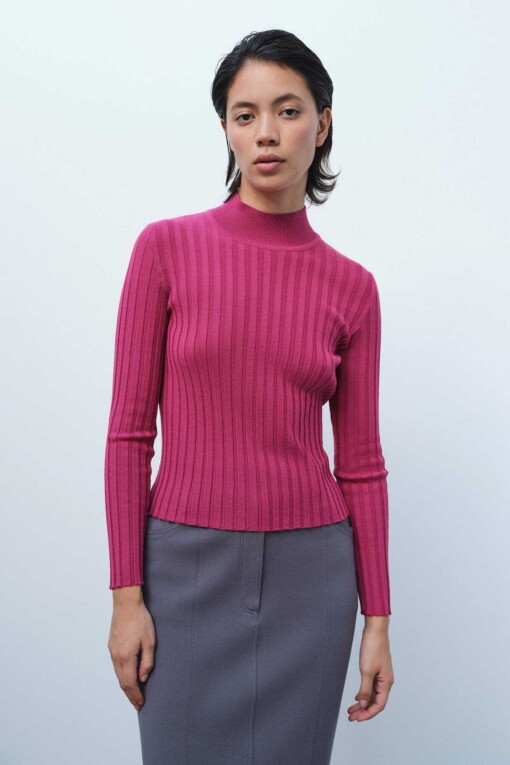 Rose Pink Half Turtleneck Women's Sweater 