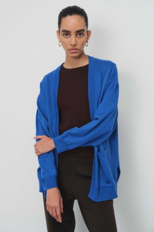 Royal Blue Pocket Detailed Women's Cardigan 