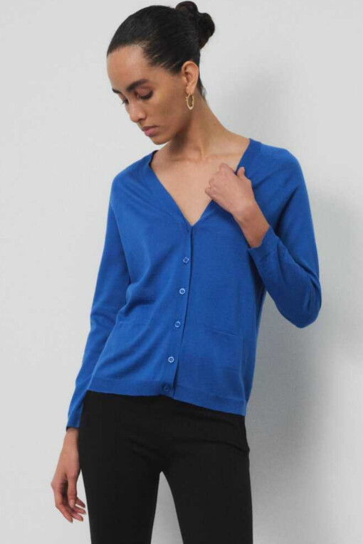 Cobalt Blue V-Neck Women's Cardigan 