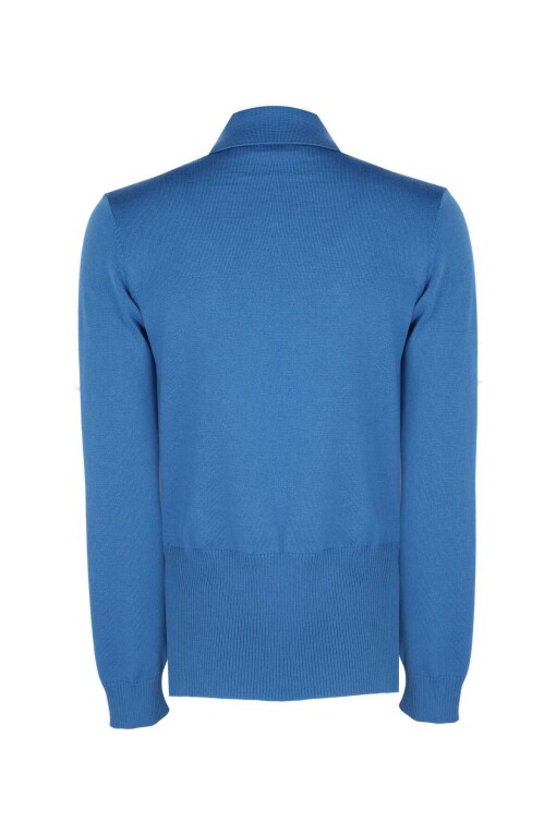 Saxe Blue Polo Collar Sweater with Tie Front - 5