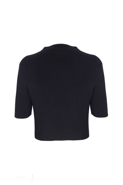 Short Sleeve Cardigan with Zipper Detail in Black - 6