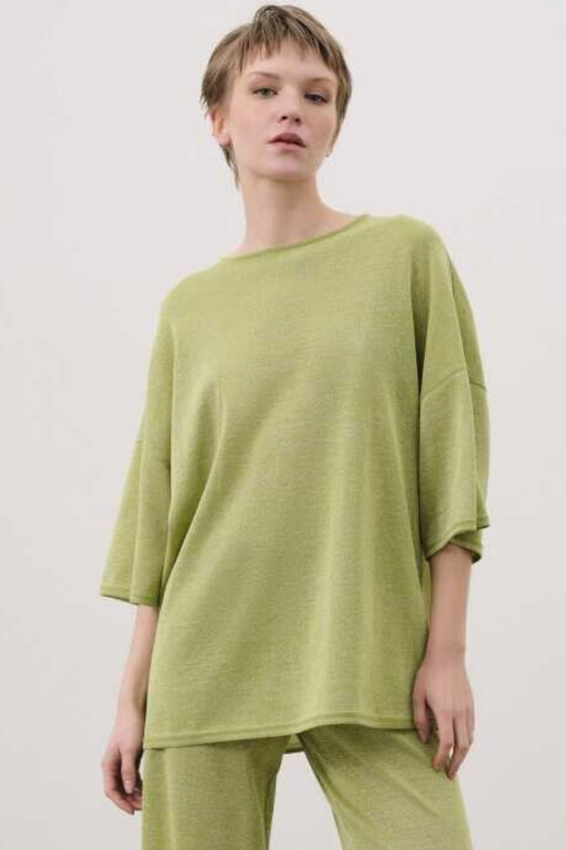 Short Sleeve Glitter Green Knit Women's Sweater 