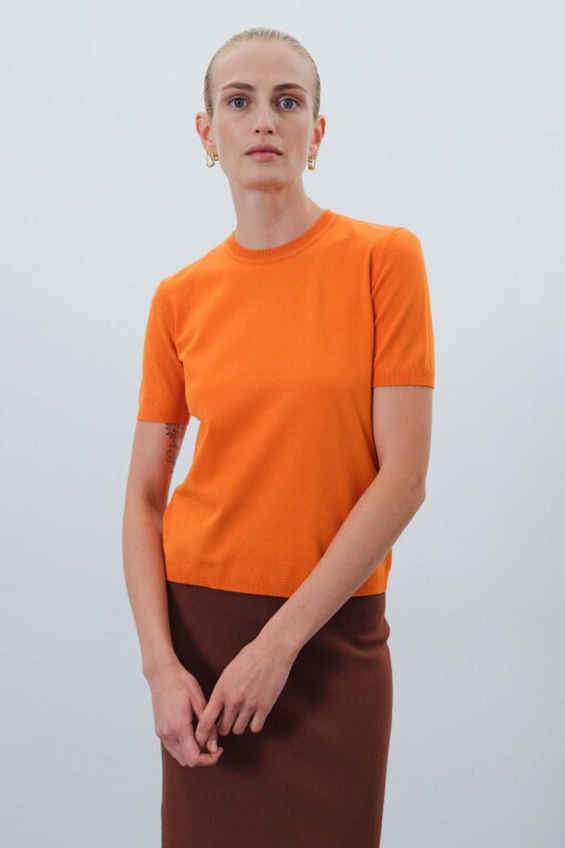 Short Sleeve Orange Sweater - 1