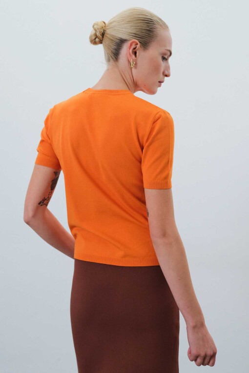 Short Sleeve Orange Sweater - 2